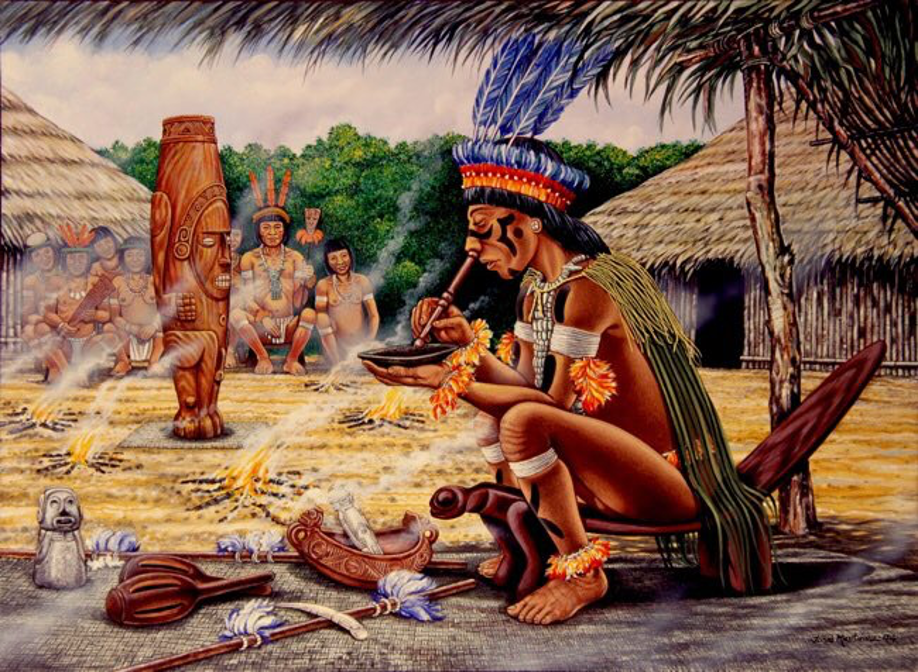 Tüp aracılığıyla tütün içen Amerikan yerlisi