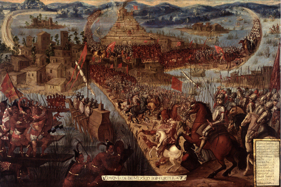 "Meksika'nın (Hernán) Cortés tarafından fethi", İspanyolların Aztek İmparatorluğu'nu fethinde Tenochtitlan'ın 1521'deki Düşüşünü tasvir ediyor.