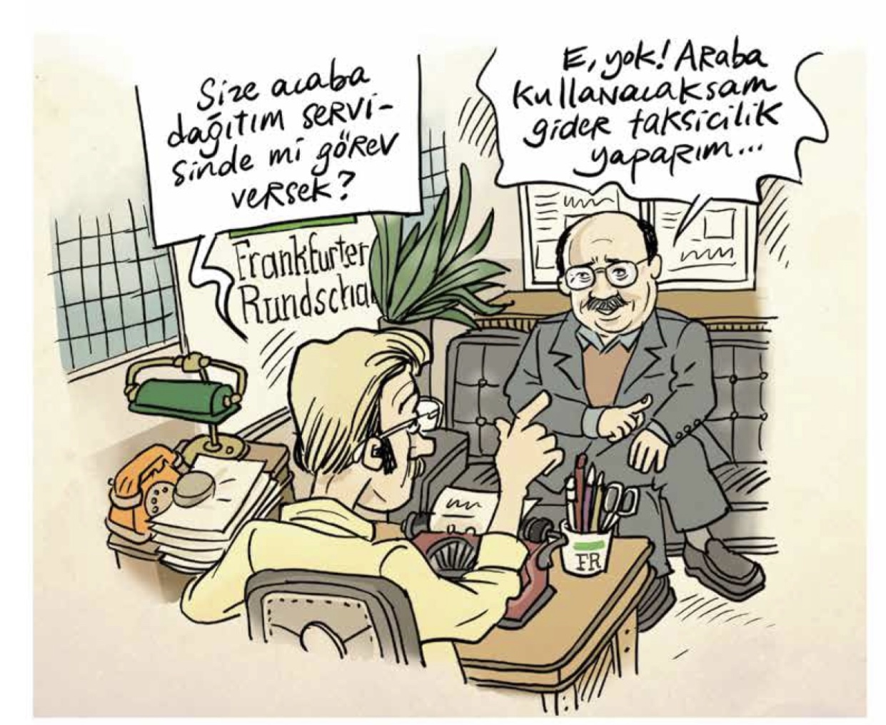 Kemal Gökhan'ın "taksiciliğe başlama" karikatürü