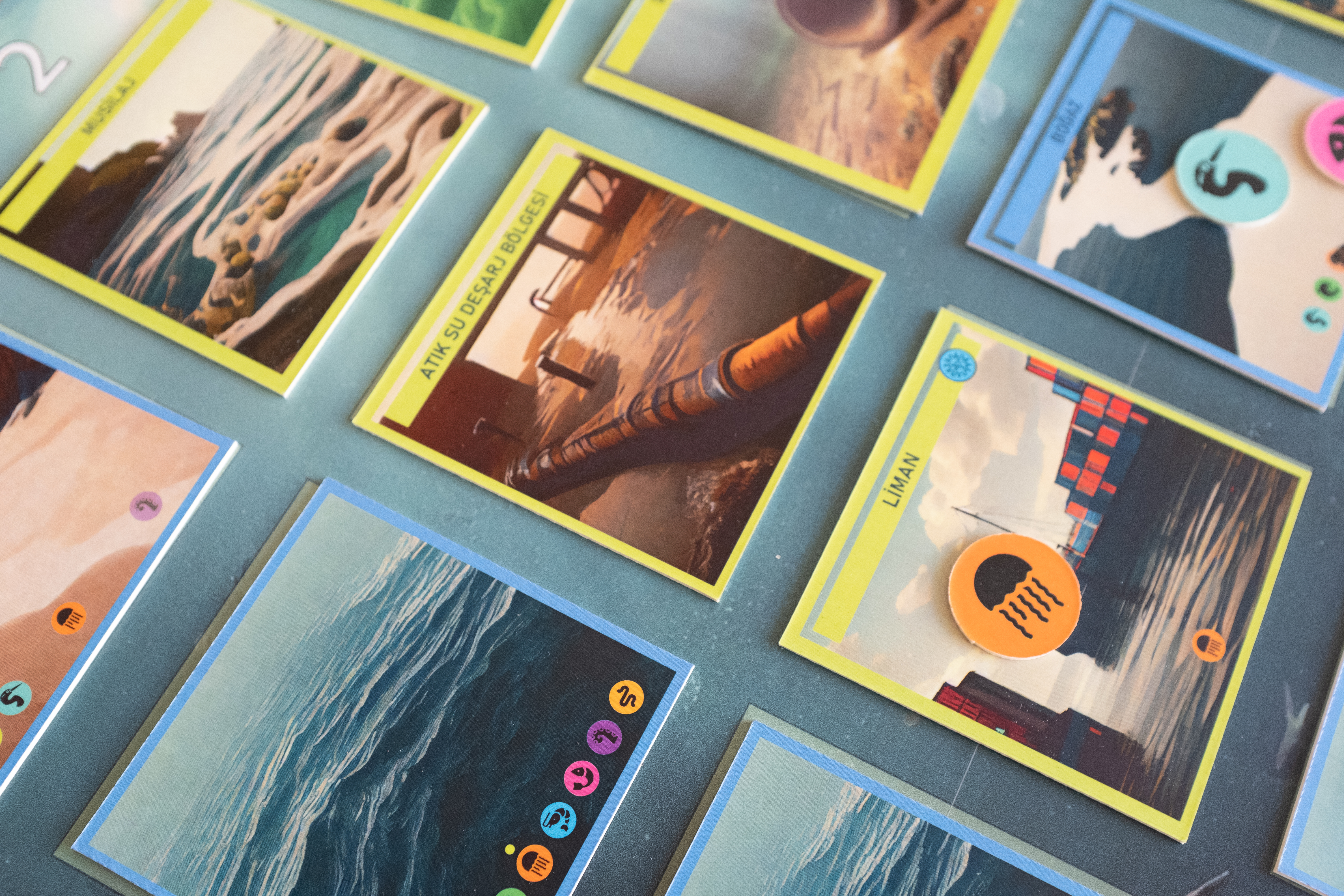 MARMARA oyunundan "müsilaj", "atık su deşarj bölgesi" ve "liman" kartları.