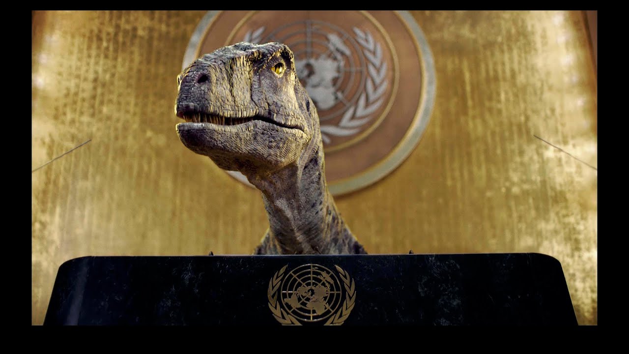 Bir UNDP kısa filminde, dinozor Frankie dünya liderlerini yok etmemeye çağırıyor.