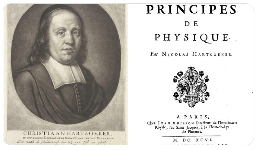 Hartsoeker'ın portresi ve "Fizik Prensipleri" kitabının Fransızca baskısı