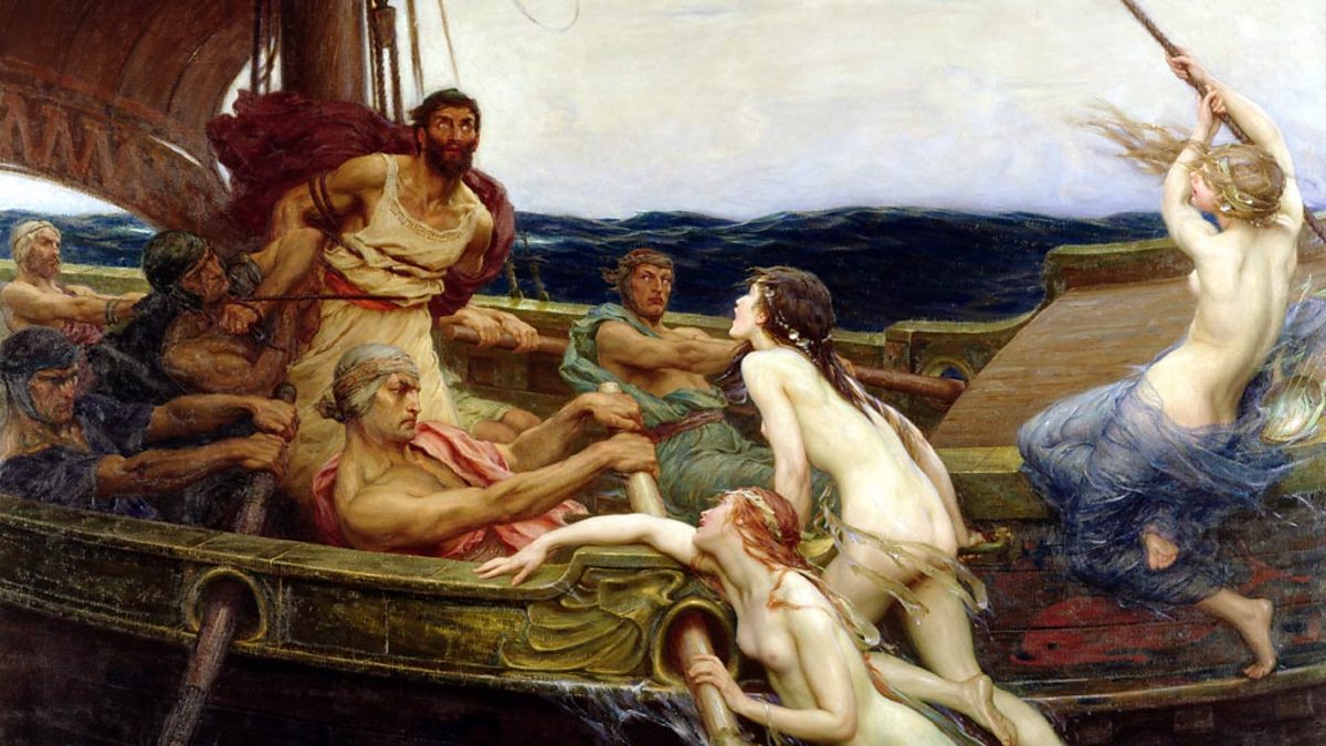 Odysseus gemide bağlıyken bir resim