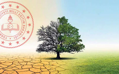 Meb logosu ve kuraklıkla yeşillik arasında bir ağaç