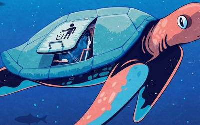 "Plastik çöpü" kaplumbağa illüstrasyonu