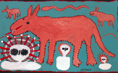 Avustralya yerlisi sanatçı Jack Dale Mengenen'in Wandjina and Dingo adlı eseri.