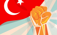 Türk bayrağı ve demir yumruk illüstrasyon