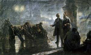 Sanatçı Mikhail Dzhanashvili'nin “Gün Doğmadan Önce” (Karl Marx ve Friedrich Engels gece Londra'da yürürken) tablosunun reprodüksiyonu, Karl Marx ve Friedrich Engels Müzesi.